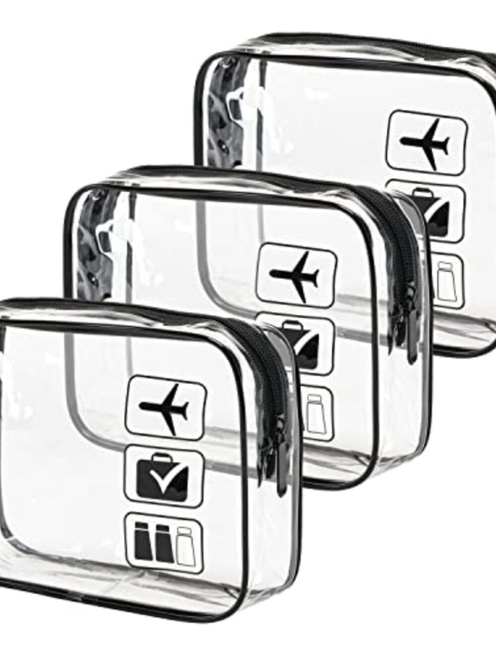 TSA Approved Clear Toiletry Bag 3 Pc Quart Size Travel Makeup Cosmetic Pouch